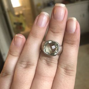 Sterling silver textured ring w/ light green stone